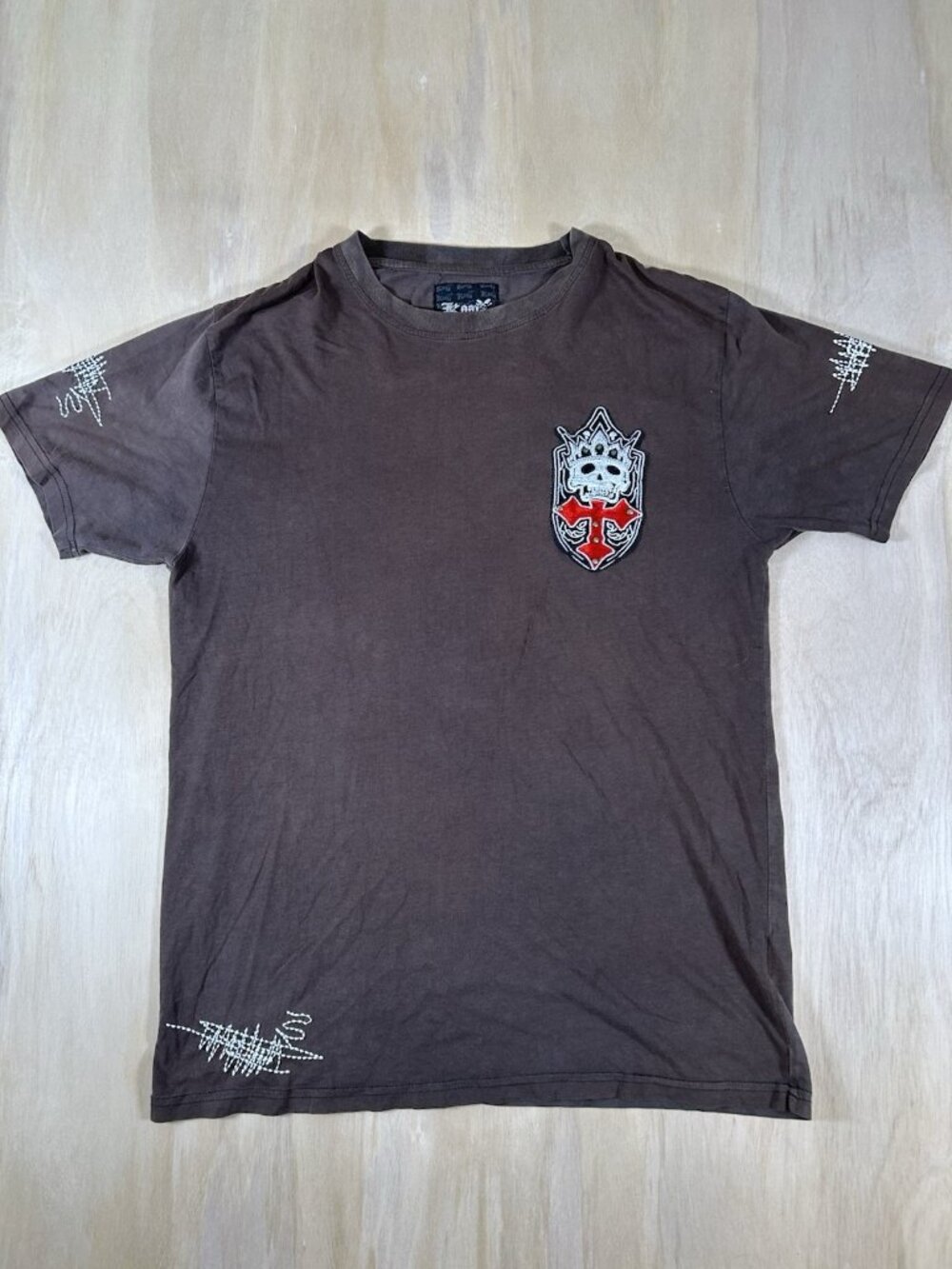 Vtg Kaalu MMA Rose Skull Cross Y2K TShirt XL Affliction Style Baroque RARE Black
